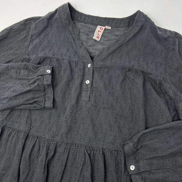 Dolan Left Coast Sheer Blouse Top Women Size XL Black Textured‎ Roll Tab Sleeves - Picture 1 of 7